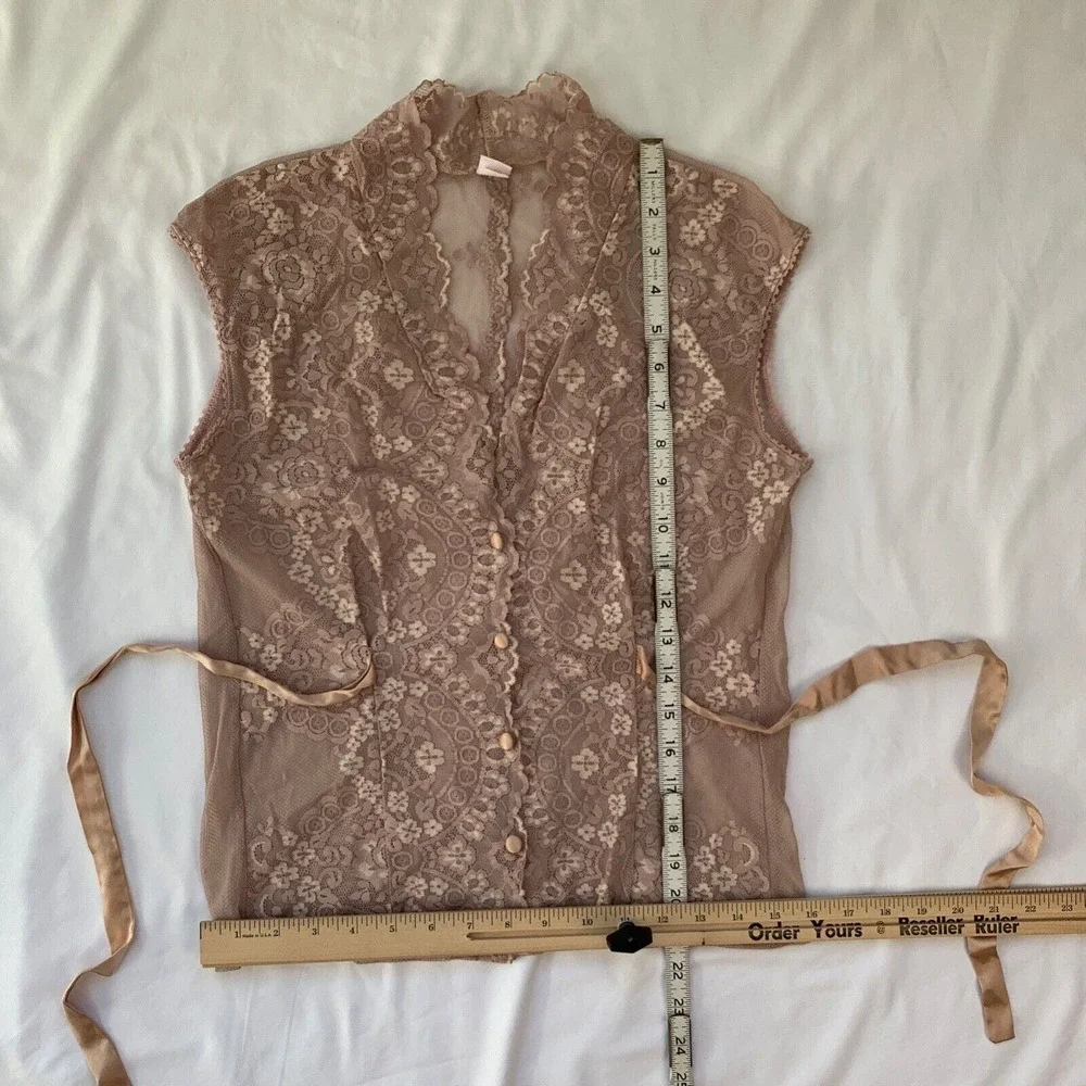 Vtg Y2K Only Hearts Button Lace Blouse Top M Coquette Nymphet Whimsygoth - Picture 5 of 8